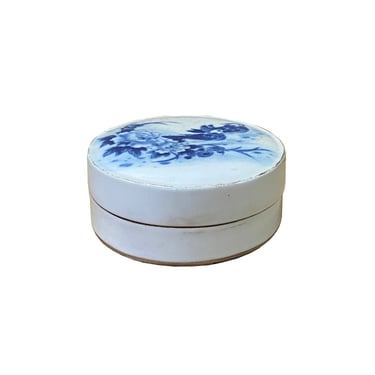 Chinese Blue White Porcelain Graphic Accent Round Box Display ws2005E 