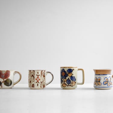 Vintage Set of 4 Vintage Ceramic Stoneware Mugs, Instant Mug Collection, Coffee and Tea Mug Lot 
