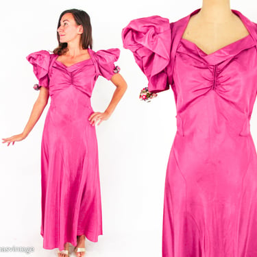 1940s Pink Taffeta Evening Dress | 40s Magenta Evening Gown  | Old Hollywood | Medium 
