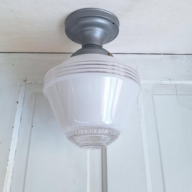 Vintage Flush Mount Antique White Glass Globe Light, Vintage Milk Glass Globe Light Fixture, Vintage Large Glass Globe Ceiling Light 072402 