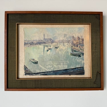 Arthur Clifton Goodwin "  Boston Harbor " Painting,  Framed. 