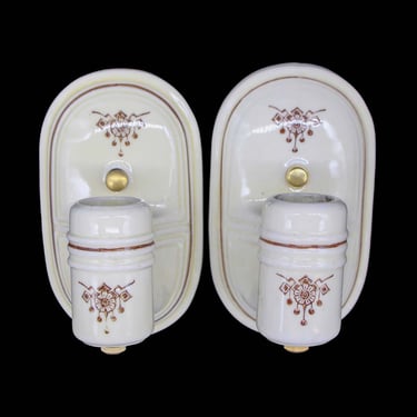 1940s Pair of Traditional Porcelain Floral Bathroom Wall Sconces