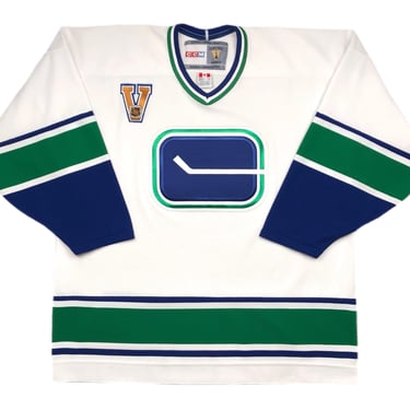 Vintage 90s CCM Vancouver Canucks Hockey Embroidered Alternate Logo Away NHL Jersey Size XL 