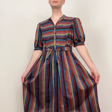 80s Dark rainbow striped dress 