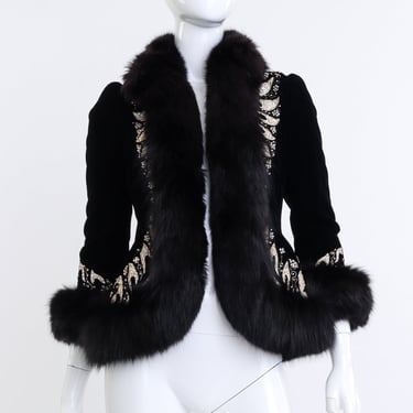 Beaded Fur Trim Velvet Jacket