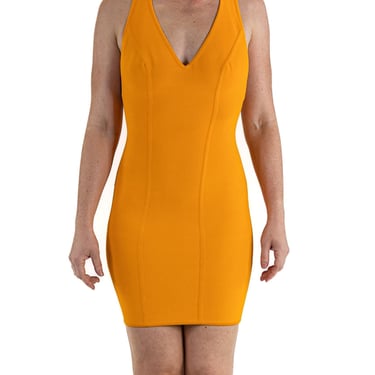 1990S Herve Leger Orange Rayon  Lycra Body-Con Cocktail Dress With 