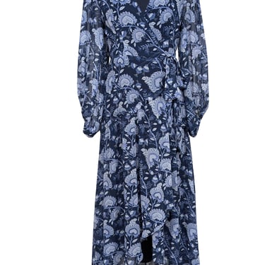 Hutch - Navy & Blue Floral Paisley Print Wrap Dress Sz S