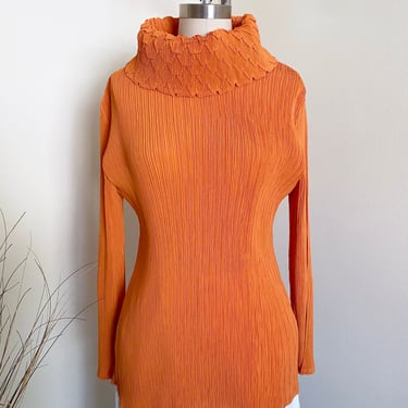 Vintage Y2K Orange Micro Pleated Top 