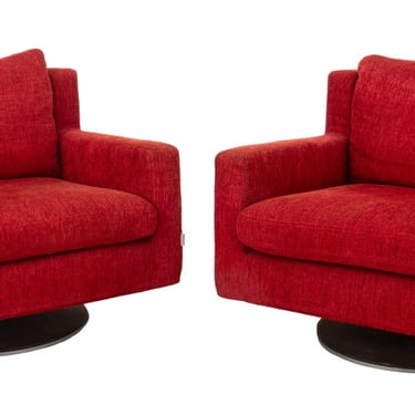 Felicerossi Red Chenille Swivel Club Chairs, Pair