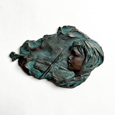 Glenna Goodacre Bronze Relief Plaque Sculpture Girl Playing Violin 1982 27/50 