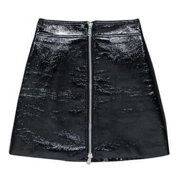 Ronny Kobo - Black Faux Patent Leather Zip-Front Mini Skirt Sz XS