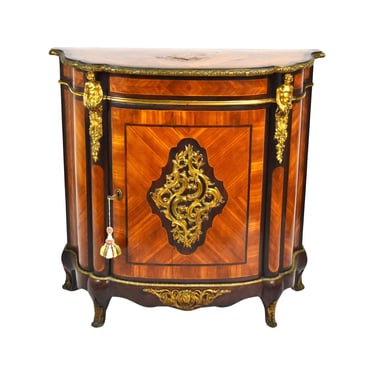 French Louis XV Satinwood Console Cabinet w Figural Bronze Ormolu Mounts 