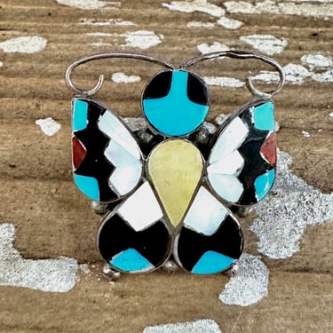 TAKING FLIGHT Allison Dishta Inlay Butterfly Zuni Ring | Native American Southwestern Jewelry | Silver, Turquoise Spiny Oyster | Size 5 