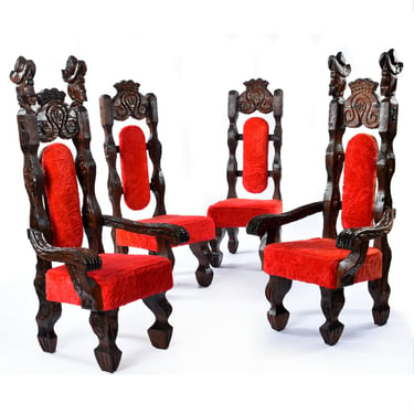 Set of 4 Restored Vintage Witco Conquistador Tiki Chairs in Original Red Fur 