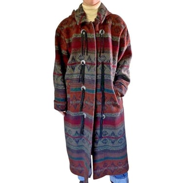 Vintage 1990s Womens Woolrich Wool Western Aztec Tribal Trench Coat Sz XL 