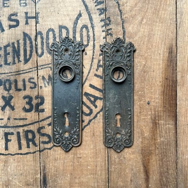 Pair of Antique Lorraine Door Plates Ornate Salvaged Hardware 