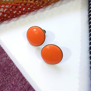 Pop Art Vintage 60s Orange Round Earrings with Screwbacks 
