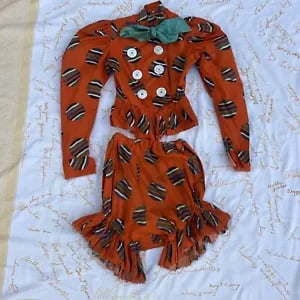 Vintage 1930s Orange & Green Cotton Jawbreaker Print Playsuit Costume Top&Shorts