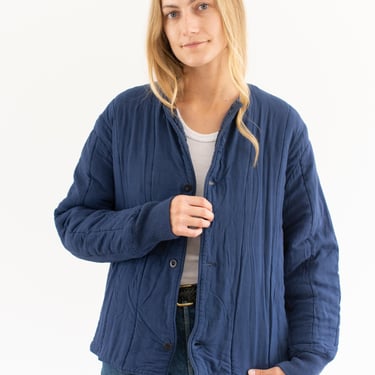 Vintage Overdye Blue Reversible Cotton Quilt Jacket | Unisex 70s Europe Puffer | M | 
