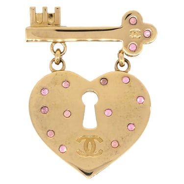 Chanel Heart Rhinestone Brooch Gold 02P