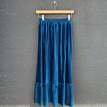 Velvety Peacock Blue Pleated Skirt