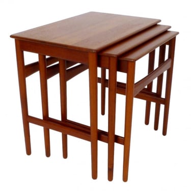 Hans Wegner Solid Teak Nesting Tables Set From Denmark