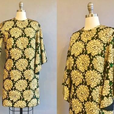 Dazzling Gold Mini Dress / 1960s Mini Dress / Gold and Green Lamé Party Dress / Christmas Dress / Size Large Size Medium 