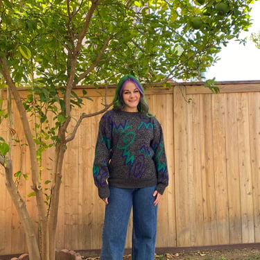Vintage 1980’s Grey, Green and Purple Geometric Sweater 