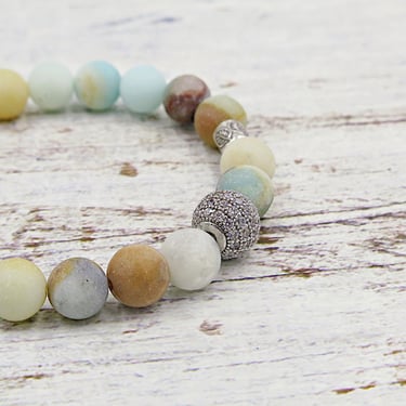 Amazonite Beaded Bracelet with Pave, Sparkle Jewelry, Stacking Bracelet, Stretch Bracelet 