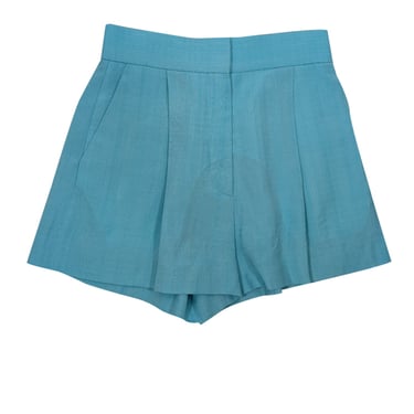 Sandro - Turquoise High-Waisted Pleated Shorts Sz 2