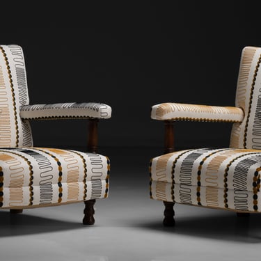 Library Chairs in Embroidered Linen by Pierre Frey