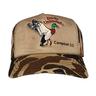 Vintage 80s/90s Ducks Unlimited Campbell Colorado Camouflage Mesh SnapBack Trucker Hat Cap 