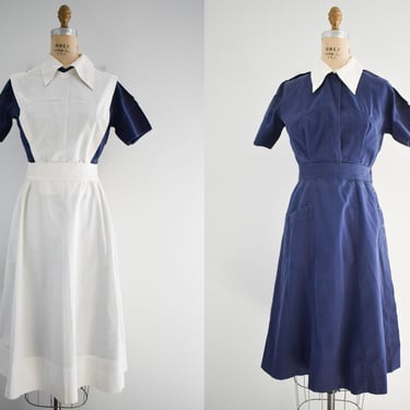 1950s Navy Cotton Nurse's Uniform with Apron 