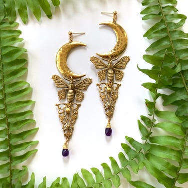 Moth and Moon Earrings