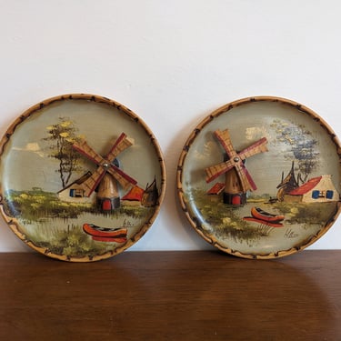 Pair of Dutch Wooden Windmill Wall Plates 