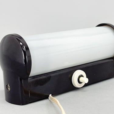 Bakelite and Milk Glass Wall Lamp, Czechoslovakia, 1950's / Original Switch / Vintage Wall Light 