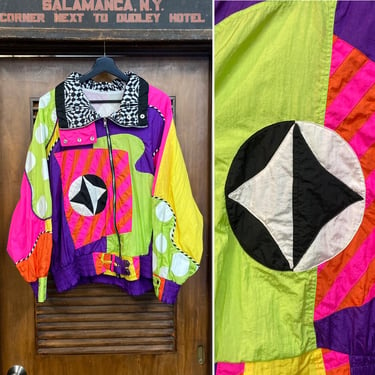 Vintage 1980’s Rave Multi-Color Batwing Krazy Style Windbreaker Club Jacket, 80’s Neon, 80’s Op Art, Vintage Clothing 