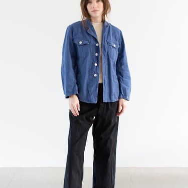 Vintage Blue Sun Faded Chore Jacket | Corozo Button Unisex Denim Swedish Cotton Workwear Utility Work Coat Blazer | S M 