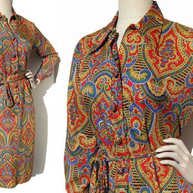 Vintage 60s Dress Serbin of Florida Multicolor Paisley Print M 
