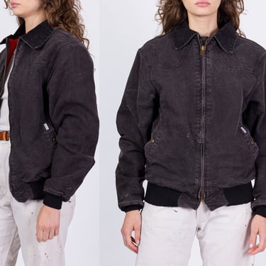 Vintage Faded Black Carhartt Jacket - Men's Small, Women's Medium | 90s Distressed Canvas Duck Denim Workwear Coat 