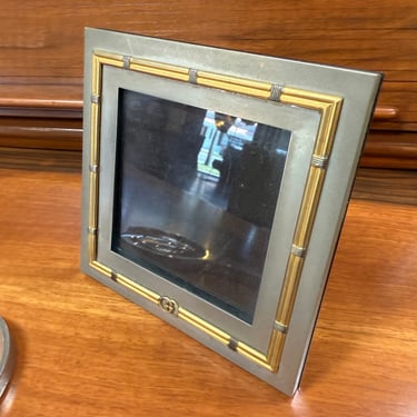 Vintage Italian Gucci Brass &amp; Chrome Square Picture Frame, 1980s