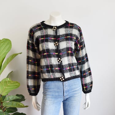 90s Plaid Mohair Cropped Cardigan - S/M 