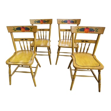Vintage Set 4 Harvest Painted Hitchcock Style Country Farmhouse Dining Chairs