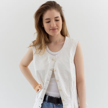 Sourced in France | Antique Victorian White Cotton Thick Darted Vest | S M 