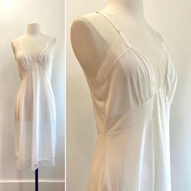 Vintage 50s Nylon Slip / Sheer White Panels / Slip Dress 