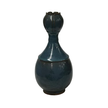 Oriental Deep Blue Flower Garlic Head Shape Porcelain Art Vase ws4649E 