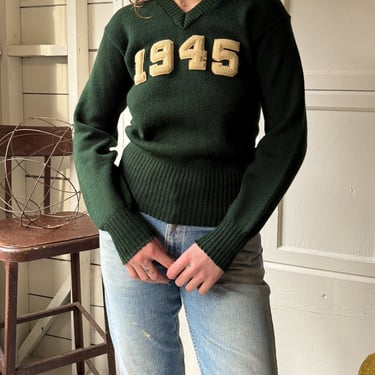 40s Green Varsity Sweater | M-L