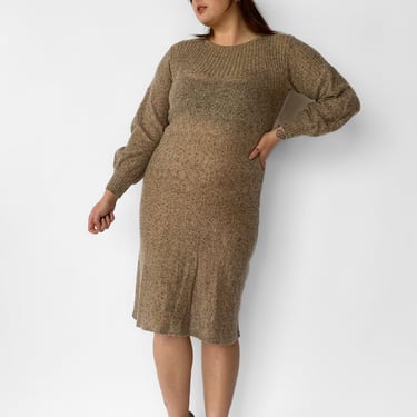 1970s Gil Aimbez Tan Flecked Sweater Dress sz. M-1X