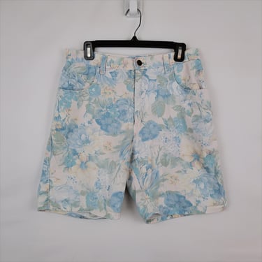 Vintage 90s Floral High Waist Denim Shorts, Size 31 Waist 