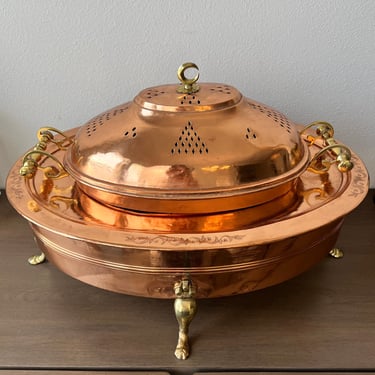 Antique Middle Eastern Copper & Brass Chafing Dish, Dated 1909-1911 